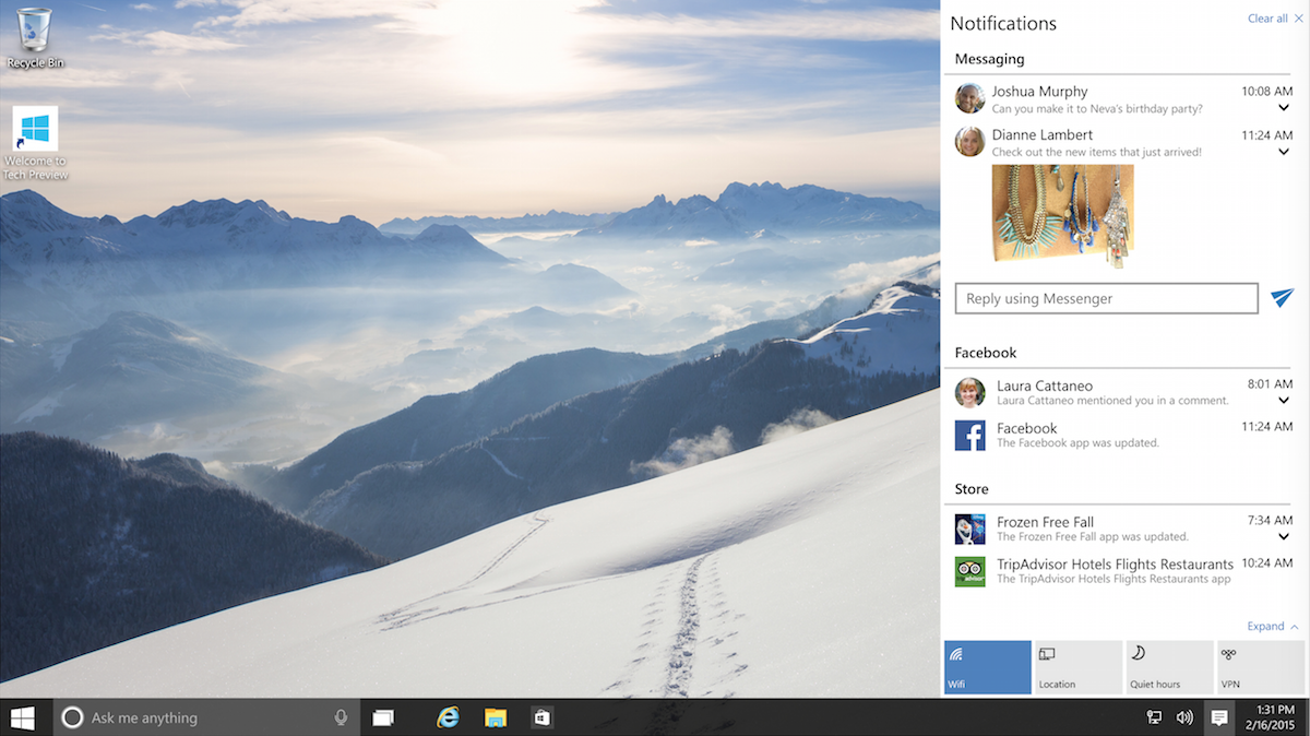 Action Center in Windows 10