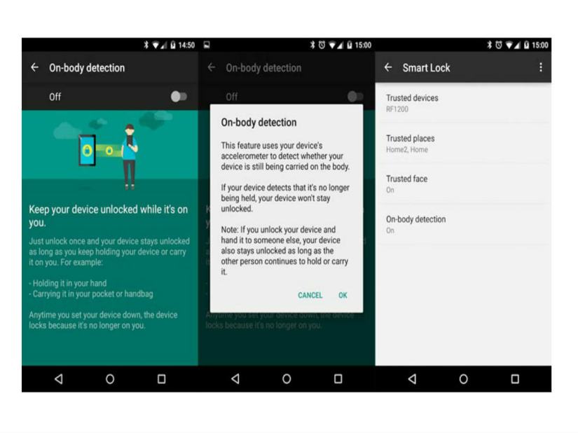 Android Lollipop 5.0 is clever enough to keep your phone unlocked while you’re carrying it