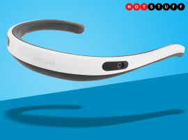 FITT360 is a neckband wearable camera that captures a 360-degree view of your world
