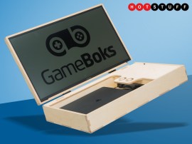 GameBoks is a hand-crafted wooden box with a built-in screen for console gamers on the go