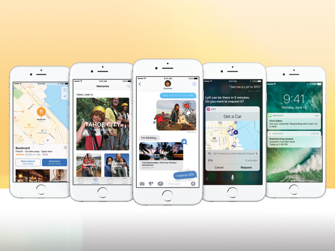 iOs 10 displayed on iPhone screens