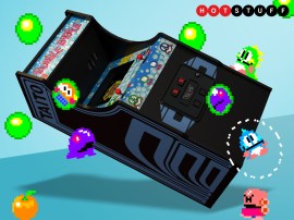 Quarter Arcades Bubble Bobble is an authentic desktop replica of a two-player co-op classic