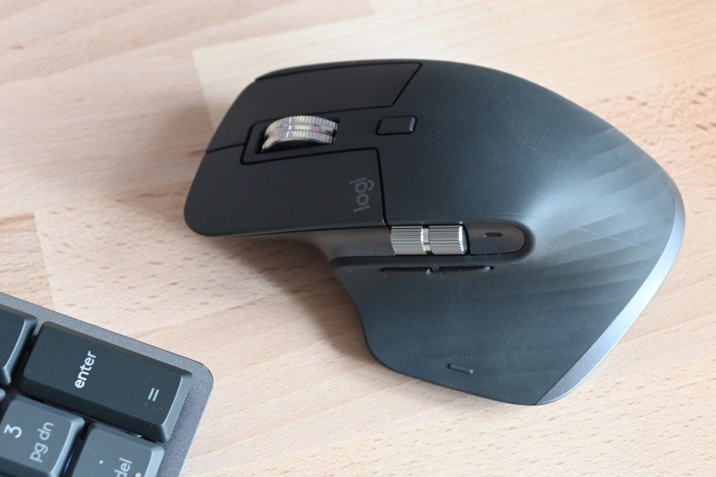 Stuff review Logitech MX Master 3S next to keyboard