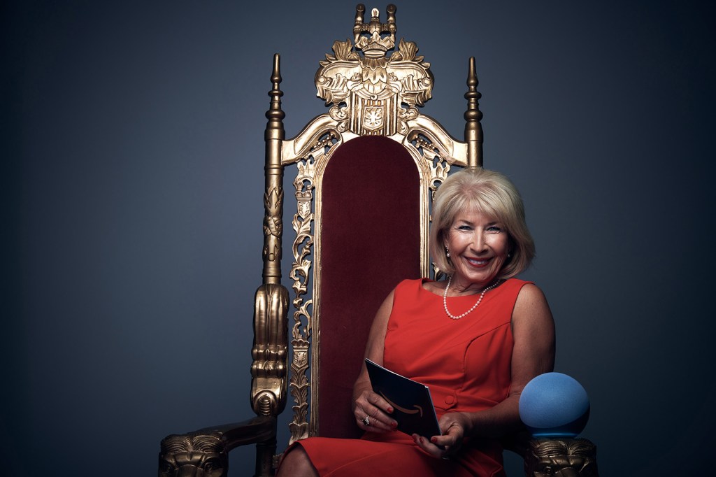 Jennie Bond on throne with Amazon Echo