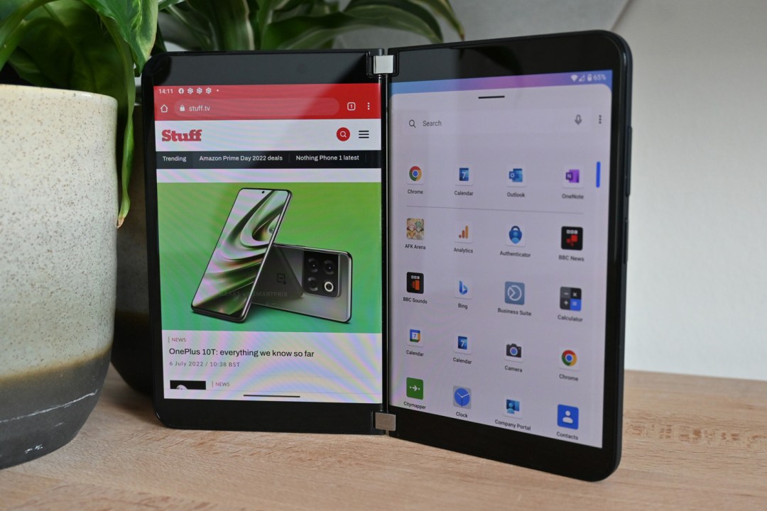 Microsoft Surface Duo 2 showing Stuff website and app drawer