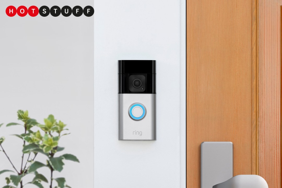 Ring's new battery doorbell next to door