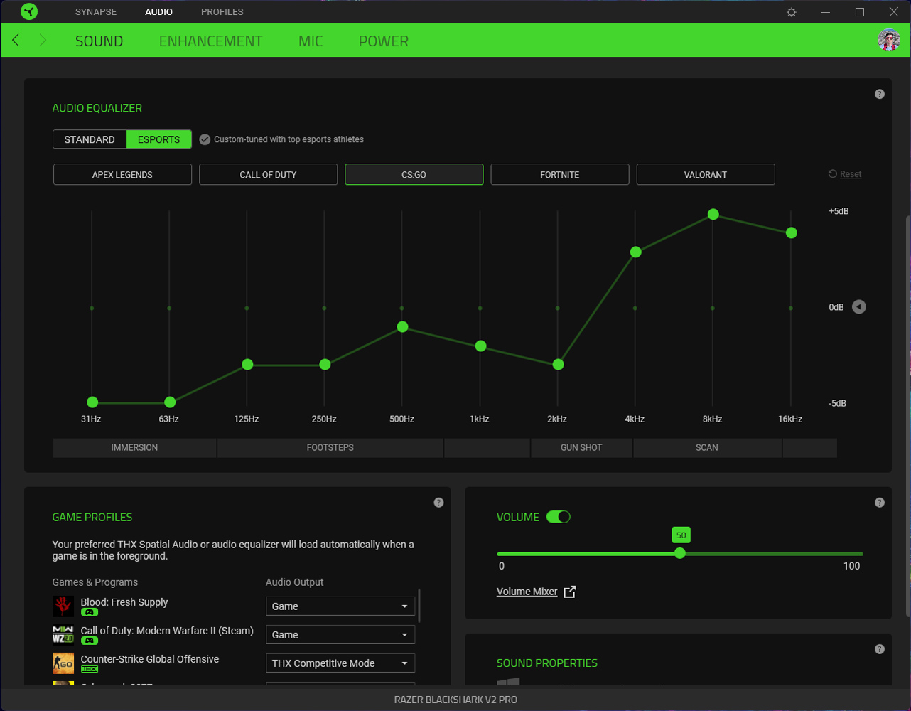 Razer Synapse Blackshark V2 Pro 2023 EQ settings