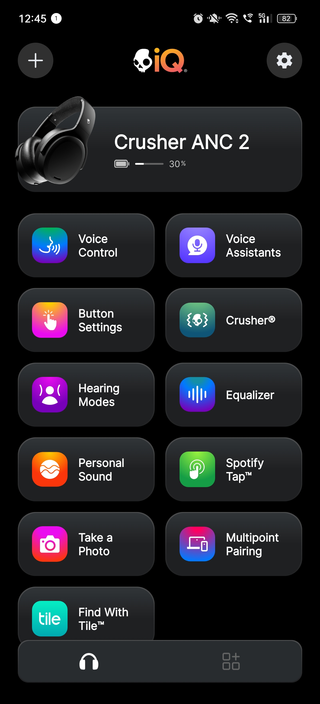 Skullcandy Crusher ANC 2 Skull iQ app homescreen