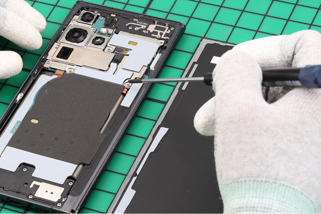 Close-up of Samsung phone being repaired