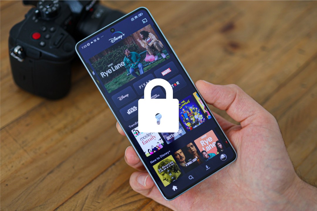 Disney+ on smartphone with padlock icon