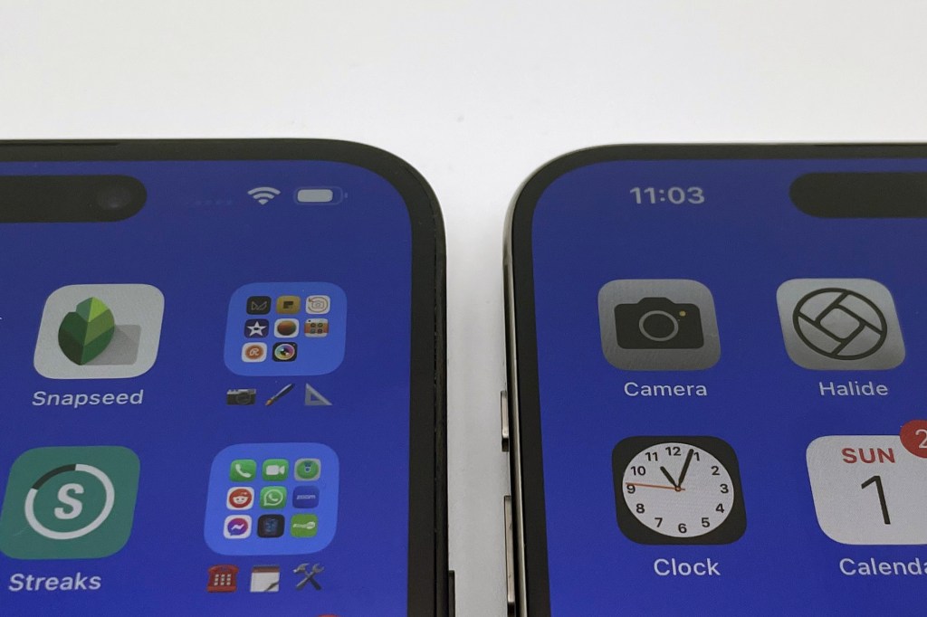 Bezel comparison. Left: iPhone 14 Pro Max. Right: iPhone 15 Pro Max.