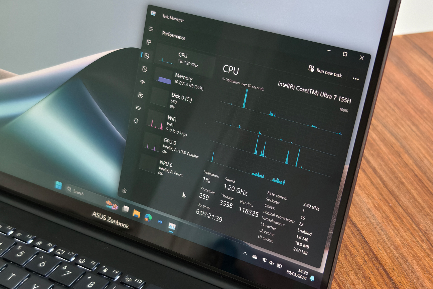 Asus Zenbook 14 OLED 2024 review CPU stats
