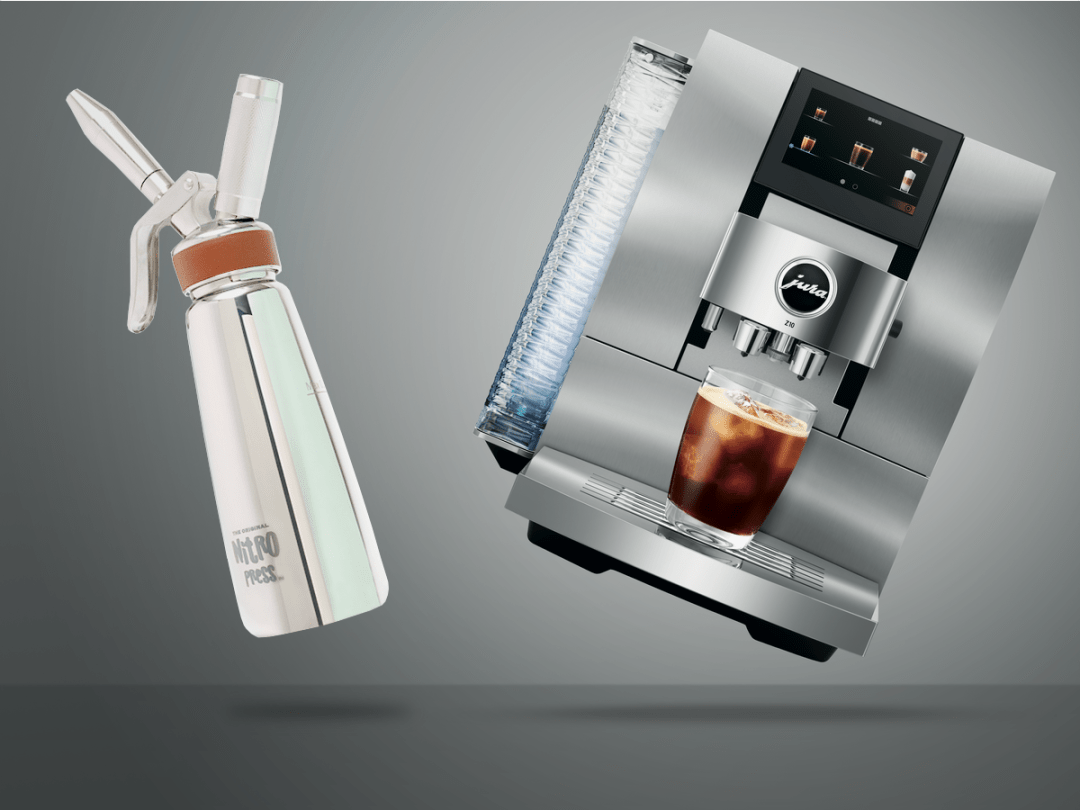 Coffee machines against grey background