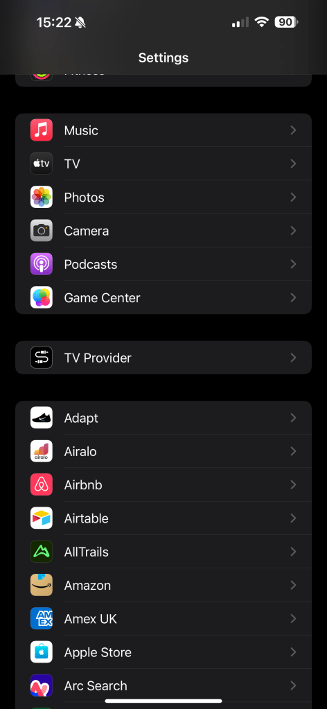 Finding browser in iPhone settings